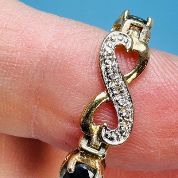 VTG Gold Over Sterling Silver 925 Natural Sapphire Infinity Tennis Bracelet 7.5" - Picture 4 of 9